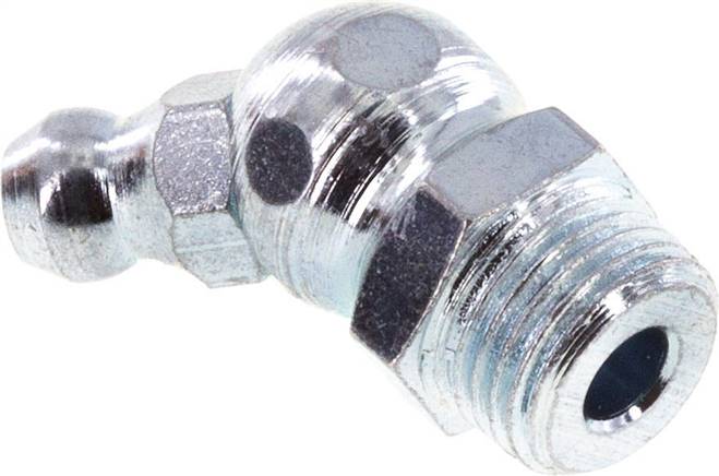 45° Kegelschmiernippel, R 1/8", Stahl verzinkt (6-kant)