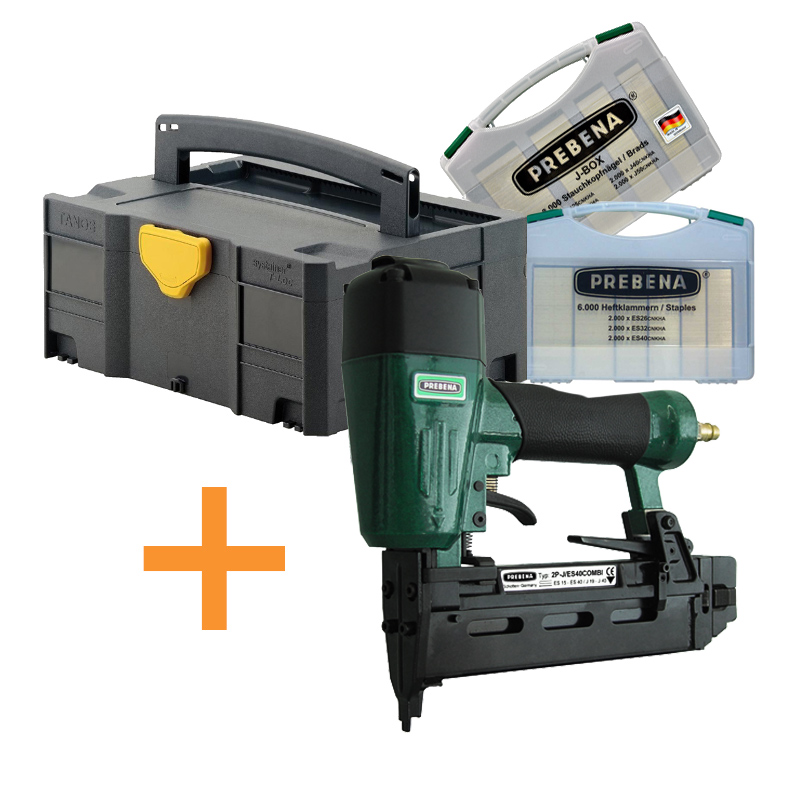 AKTION DF-Spar-Set Prebena Profi-Combi-Druckluftnagler 2P-J/ES40COMBI + ES-Box + J-Box + Systainer