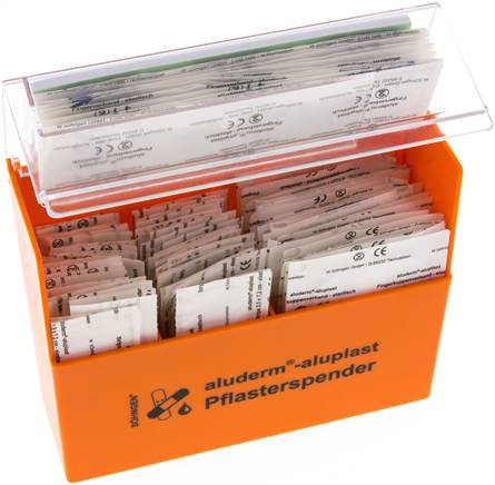 Pflasterspender aus ABS-Kunststoff, 160 x 122 x 57 mm, orange
