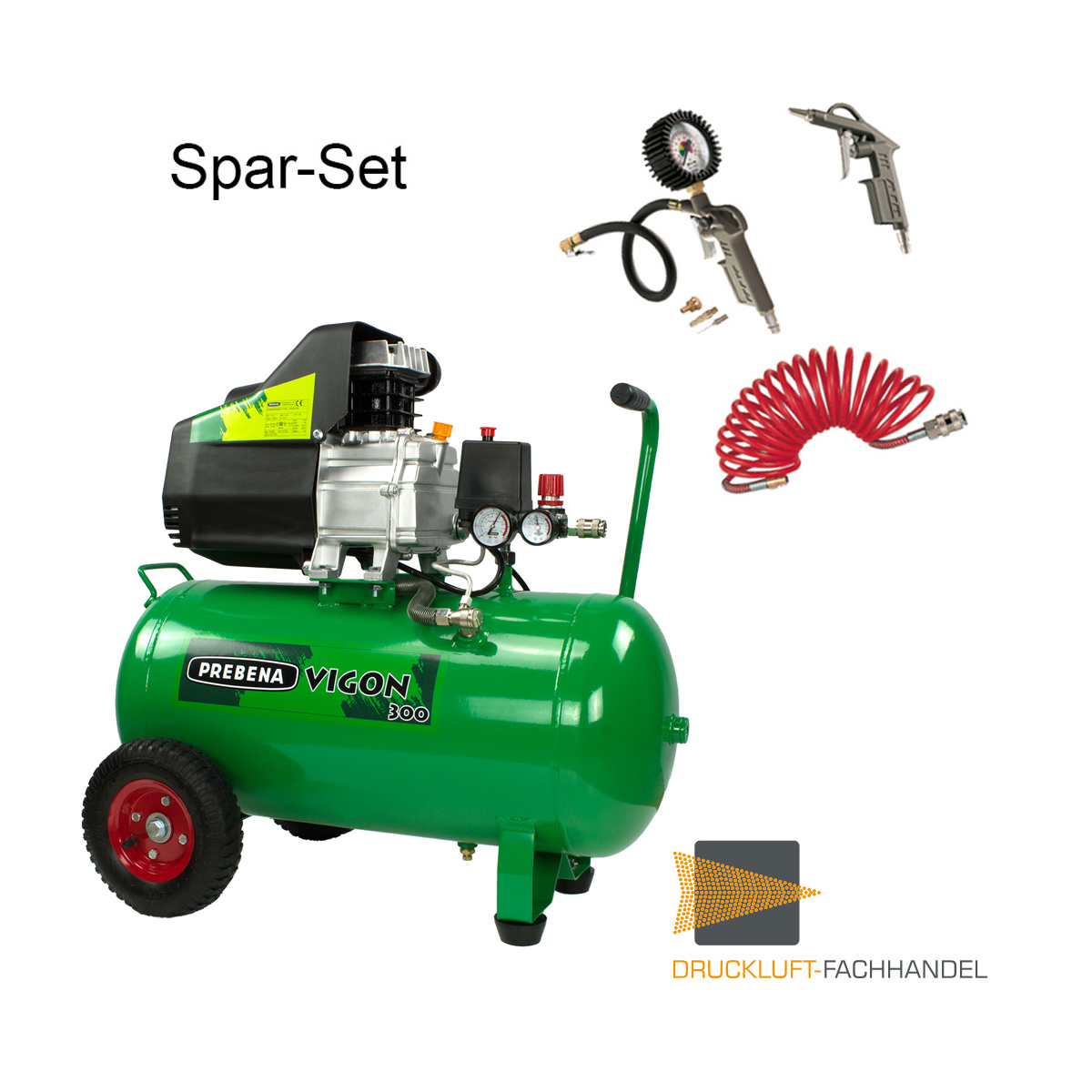 AKTION Prebena Kompressor Vigon 300 + Spiralschlauch + Reifenfüller + Blaspistole