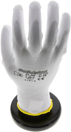 Feinstrick Handschuh mit PU-Teilbeschichtung, fusselfrei, weiß, XL, Schutzklasse (EN 388) 4.1.3.1.X