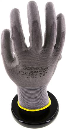 Feinstrick Handschuh mit PU-Teilbeschichtung, fusselfrei, grau, S, Schutzklasse (EN 388) 4.1.3.1.X