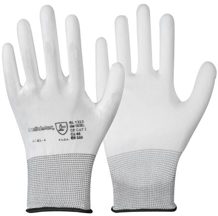 Feinstrick Handschuh mit PU-Teilbeschichtung, fusselfrei, weiß, XL, Schutzklasse (EN 388) 4.1.3.1.X