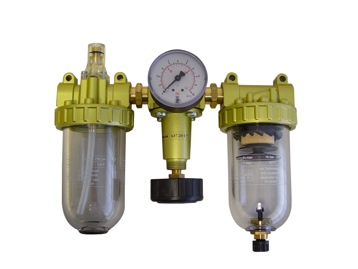 Wartungseinheit mit Wasserabscheider, Druckminderer, Ölzerstäuber G3/8 Durchgang
