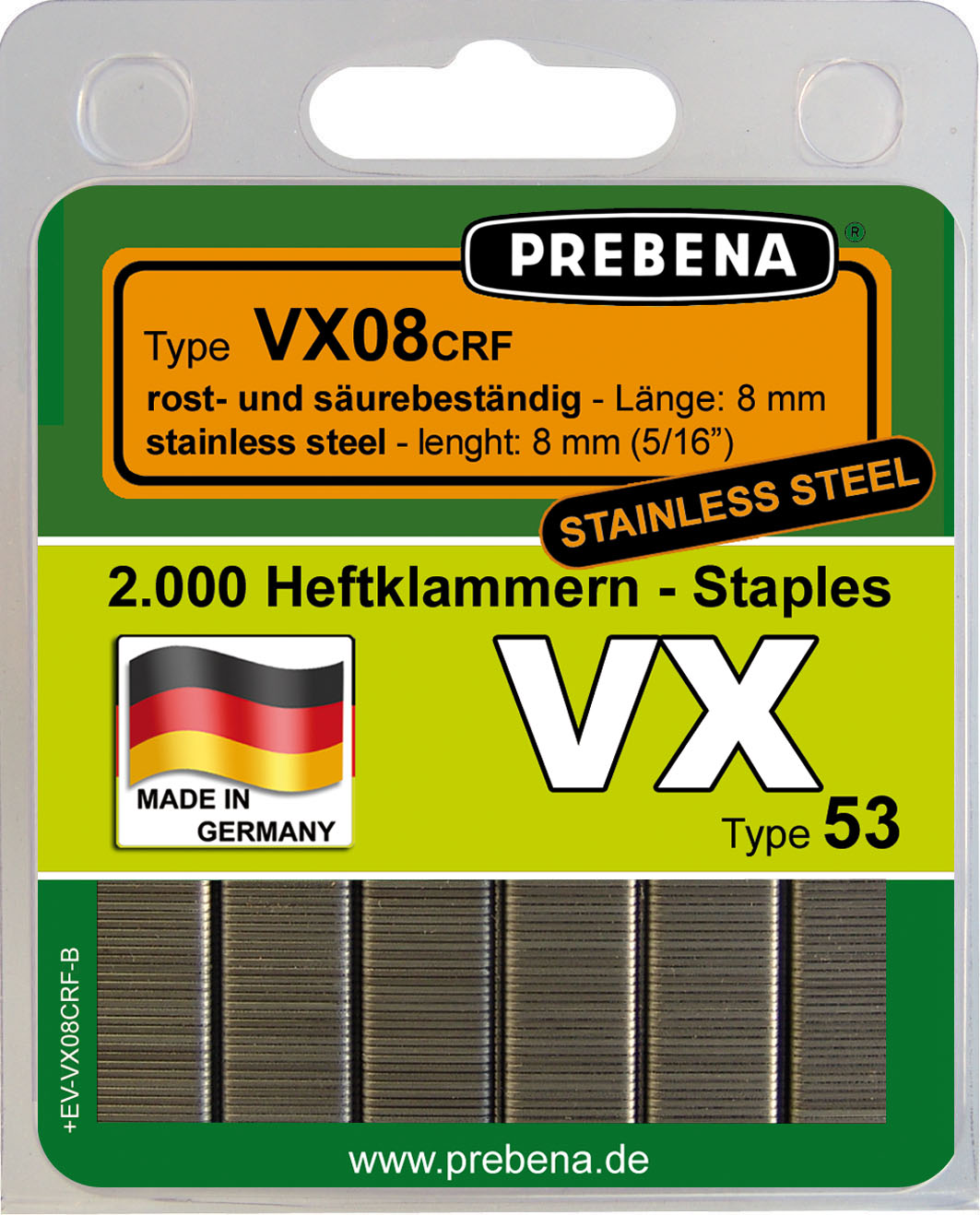 Prebena Heftklammer Type VX : 10 mm Abmessung